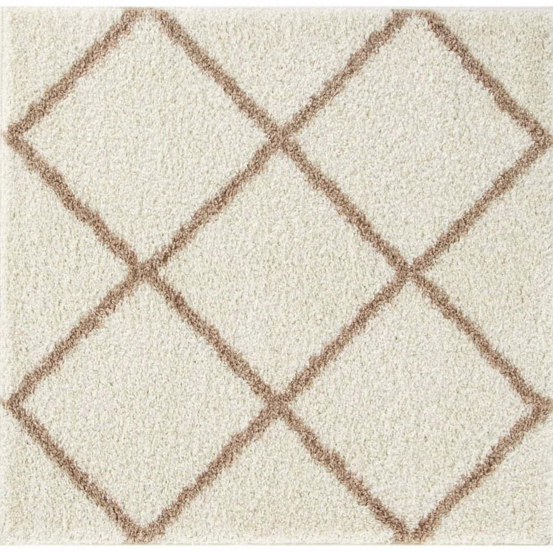 Diamond Design Thick Shaggy Area Rugs Ivory Beige