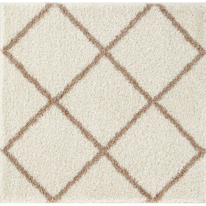 Diamond Design Thick Shaggy Area Rugs Ivory Beige