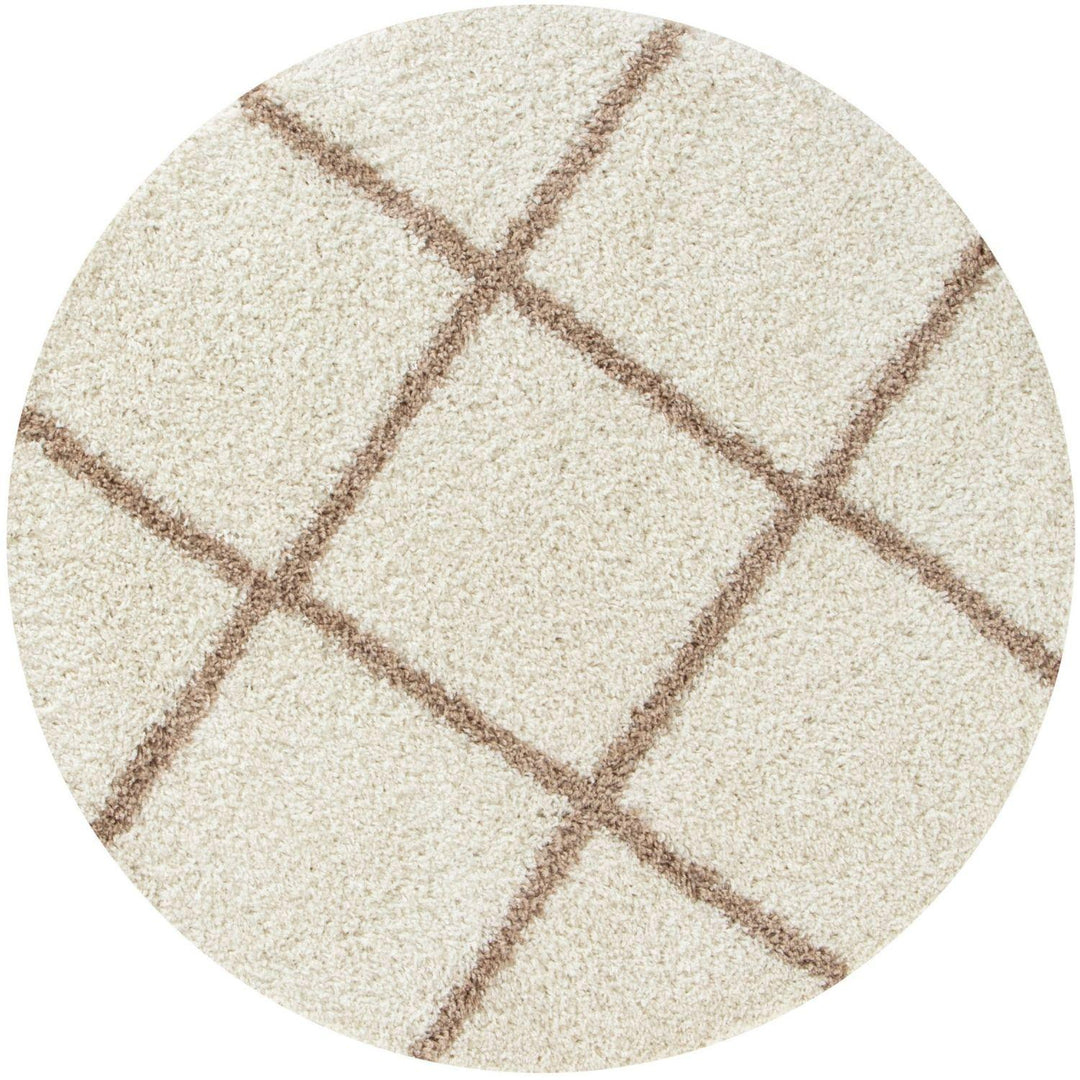 Diamond Design Thick Shaggy Area Rugs Ivory Beige