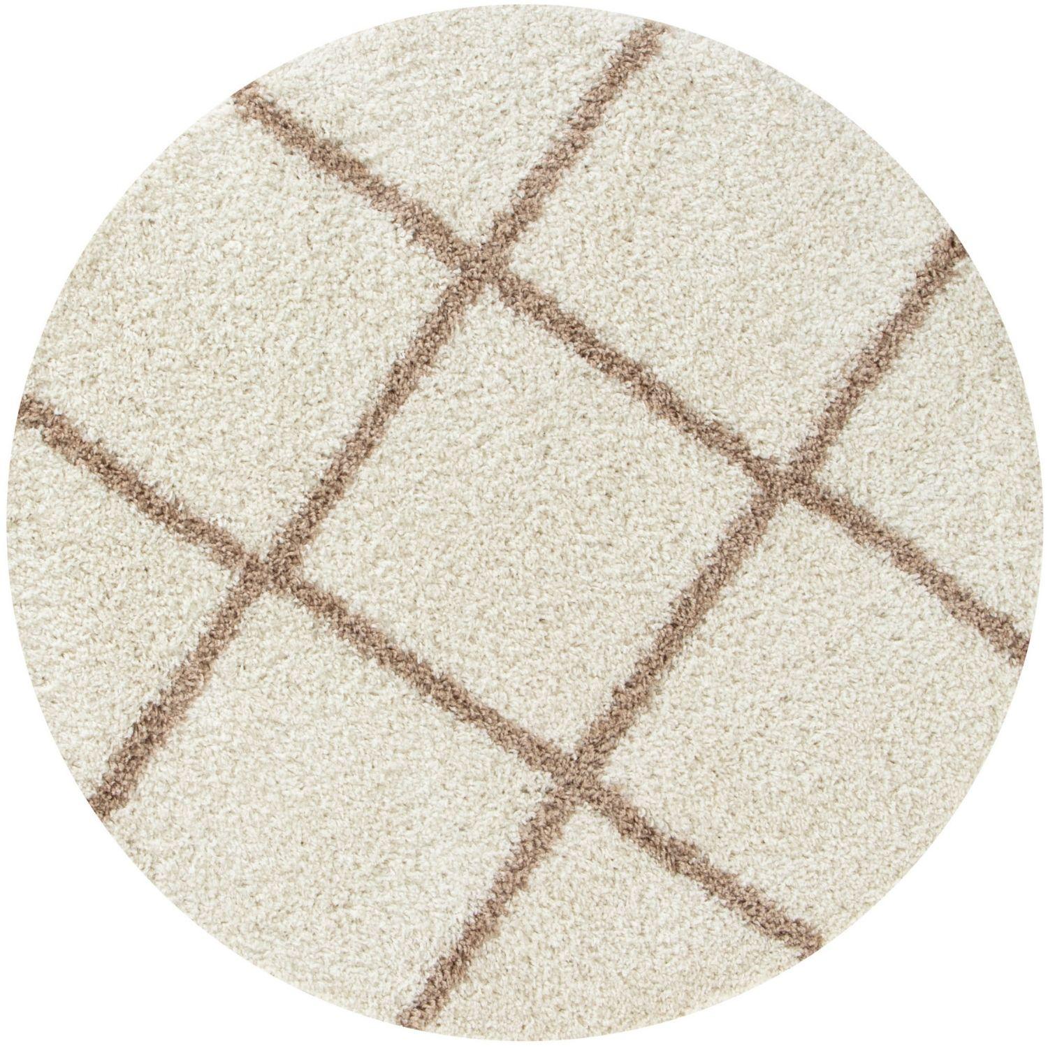 Diamond Design Thick Shaggy Area Rugs Ivory Beige