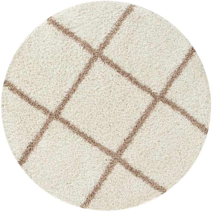 Diamond Design Thick Shaggy Area Rugs Ivory Beige