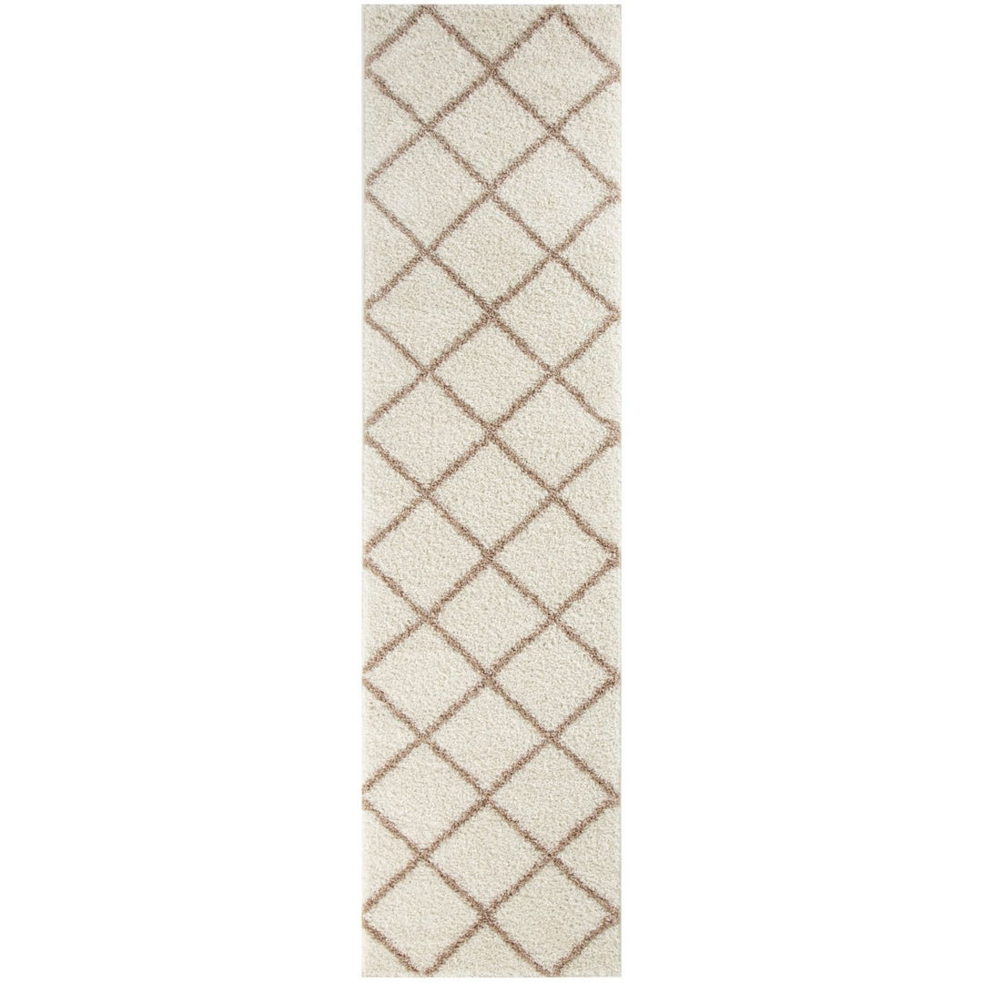 Diamond Design Thick Shaggy Area Rugs Ivory Beige