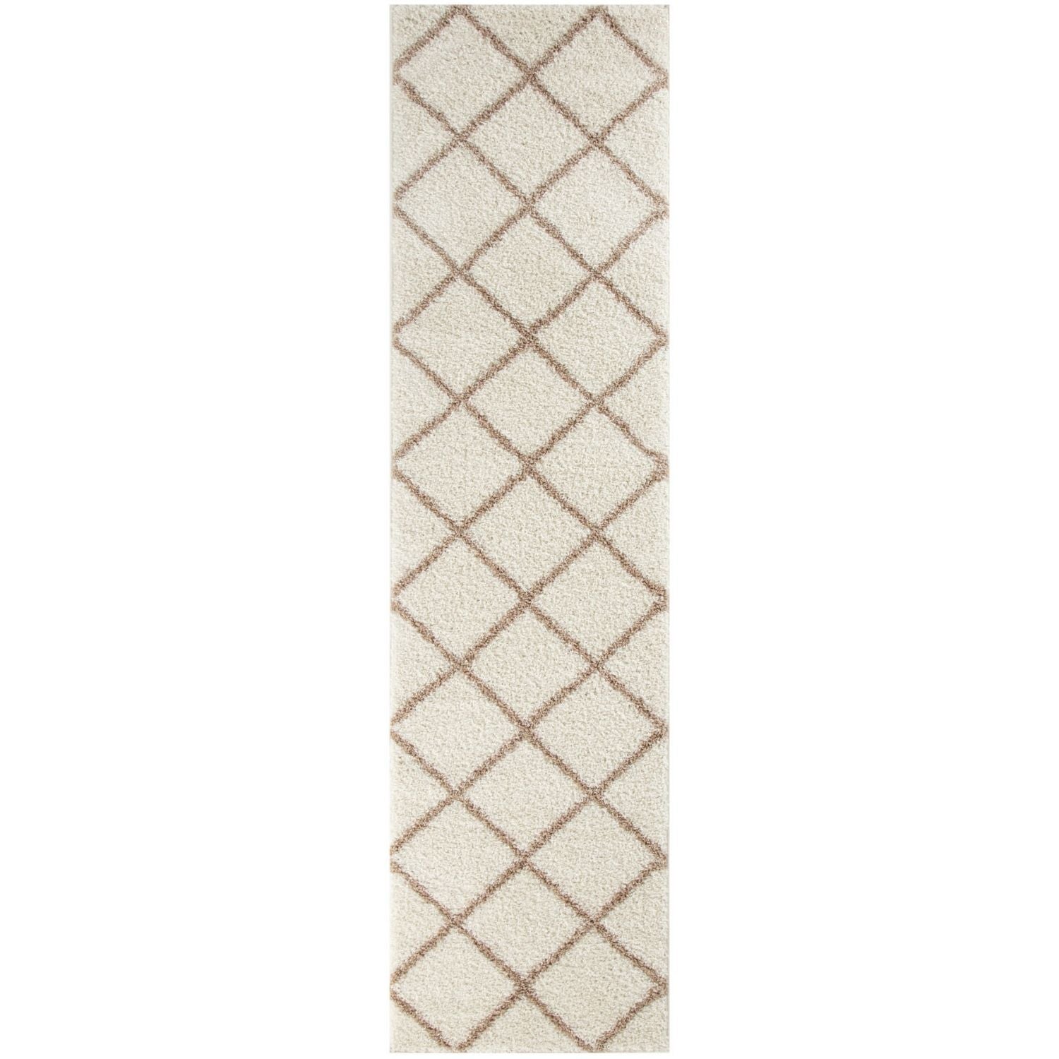 Diamond Design Thick Shaggy Area Rugs Ivory Beige