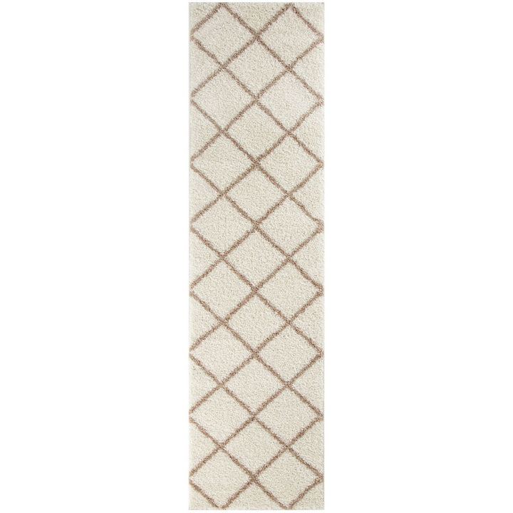 Diamond Design Thick Shaggy Area Rugs Ivory Beige