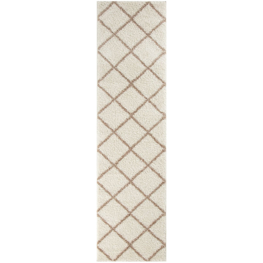 Diamond Design Thick Shaggy Area Rugs Ivory Beige