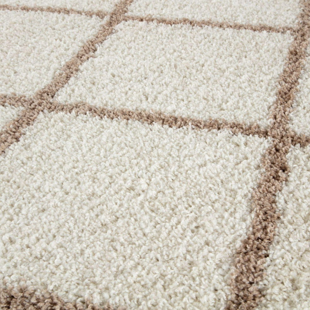 Diamond Design Thick Shaggy Area Rugs Ivory Beige