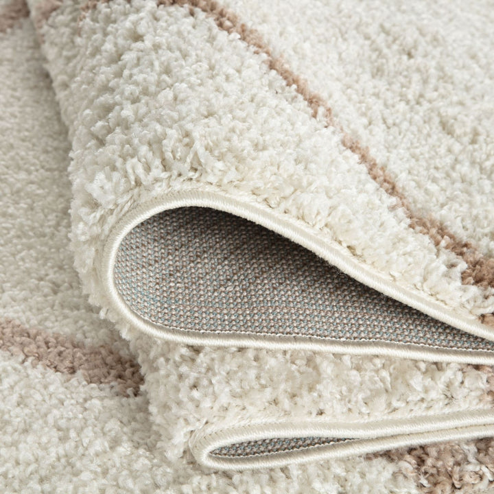 Diamond Design Thick Shaggy Area Rugs Ivory Beige