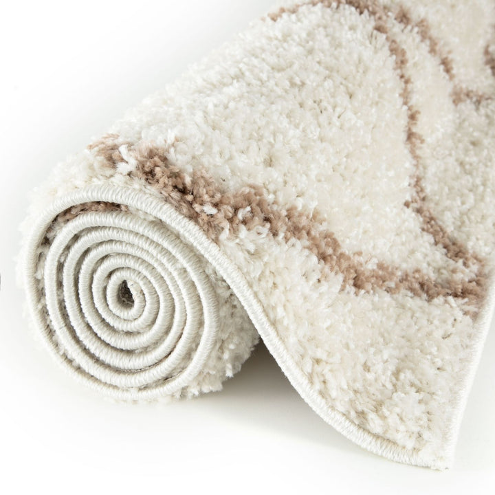 Diamond Design Thick Shaggy Area Rugs Ivory Beige