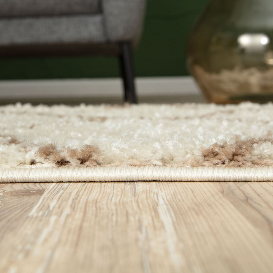 Diamond Design Thick Shaggy Area Rugs Ivory Beige