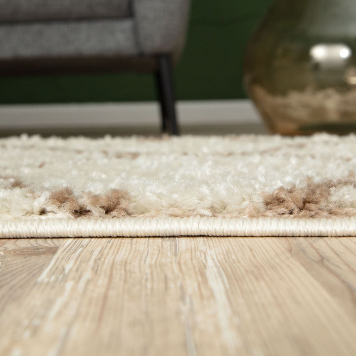 Diamond Design Thick Shaggy Area Rugs Ivory Beige