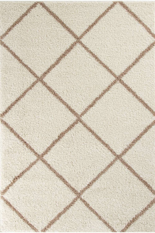 Diamond Design Thick Shaggy Area Rugs Ivory Beige