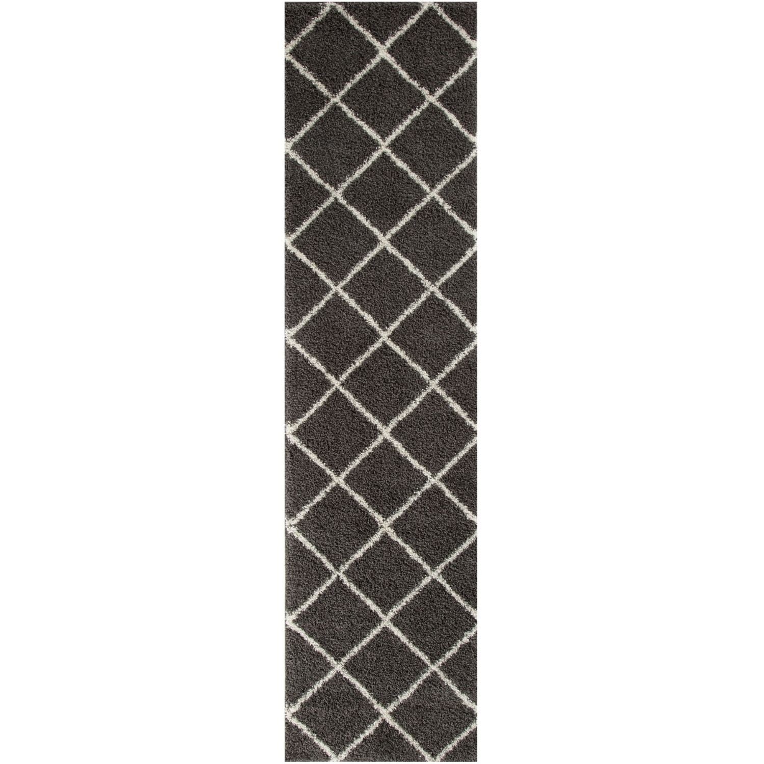 Diamond Design Thick Shaggy Area Rugs Dark Grey