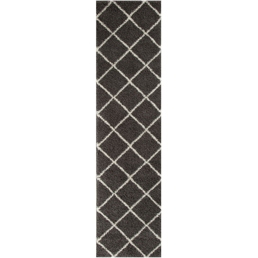Diamond Design Thick Shaggy Area Rugs Dark Grey