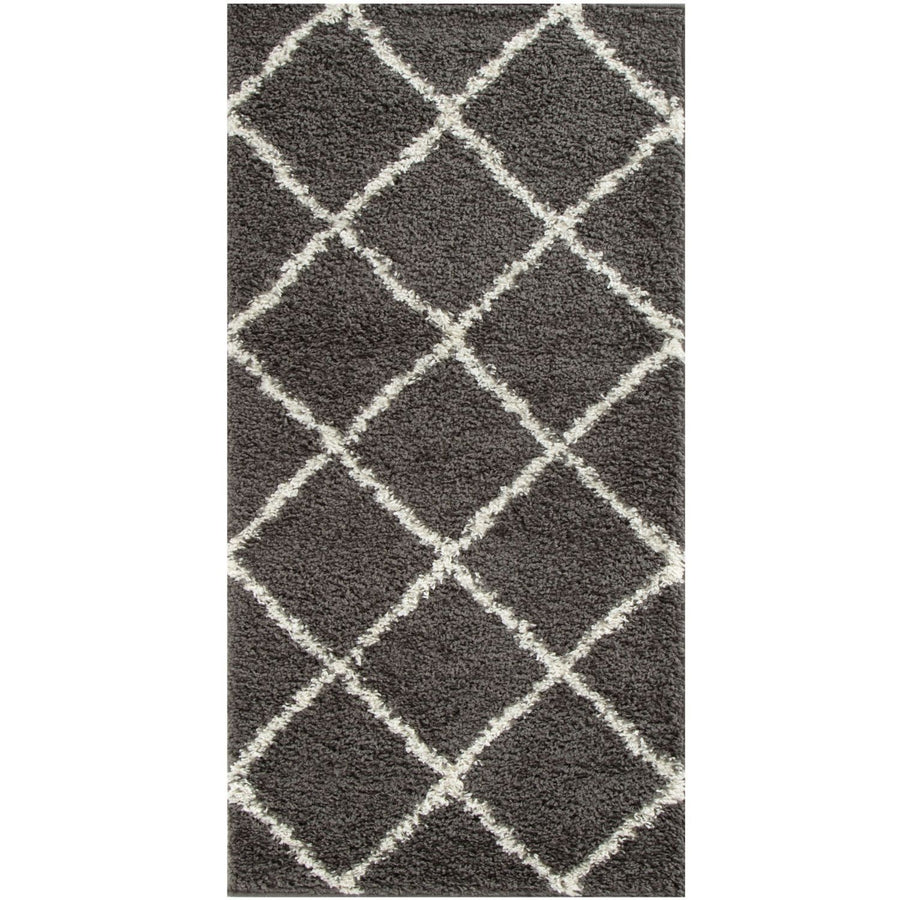 Diamond Design Thick Shaggy Area Rugs Dark Grey