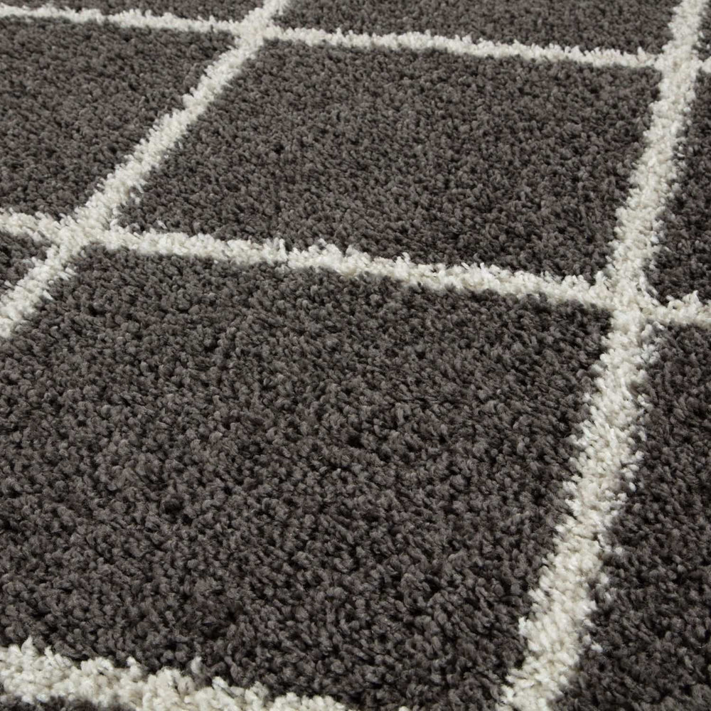 Diamond Design Thick Shaggy Area Rugs Dark Grey