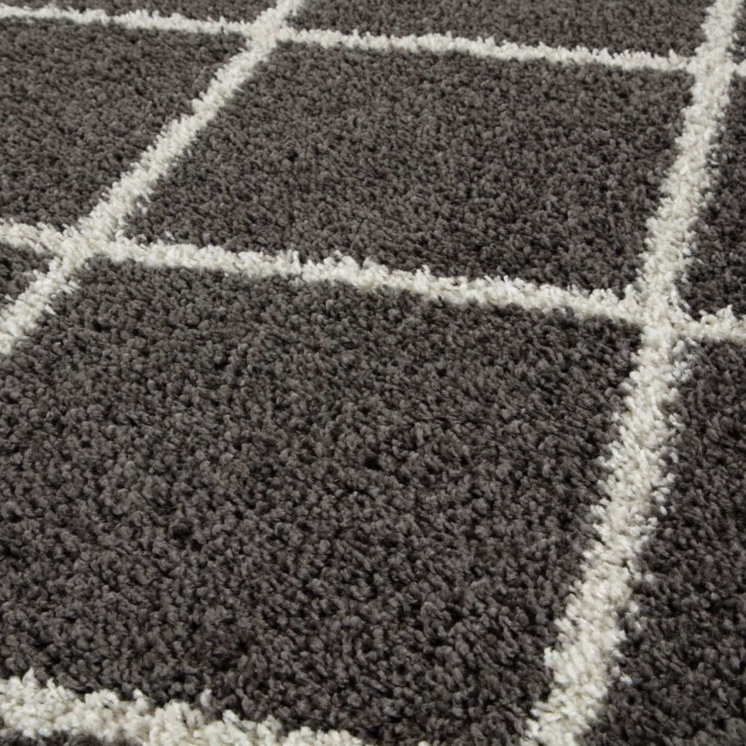 Diamond Design Thick Shaggy Area Rugs Dark Grey