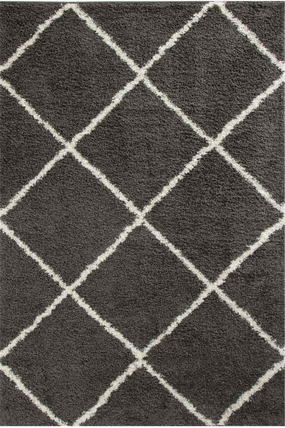 Diamond Design Thick Shaggy Area Rugs Dark Grey