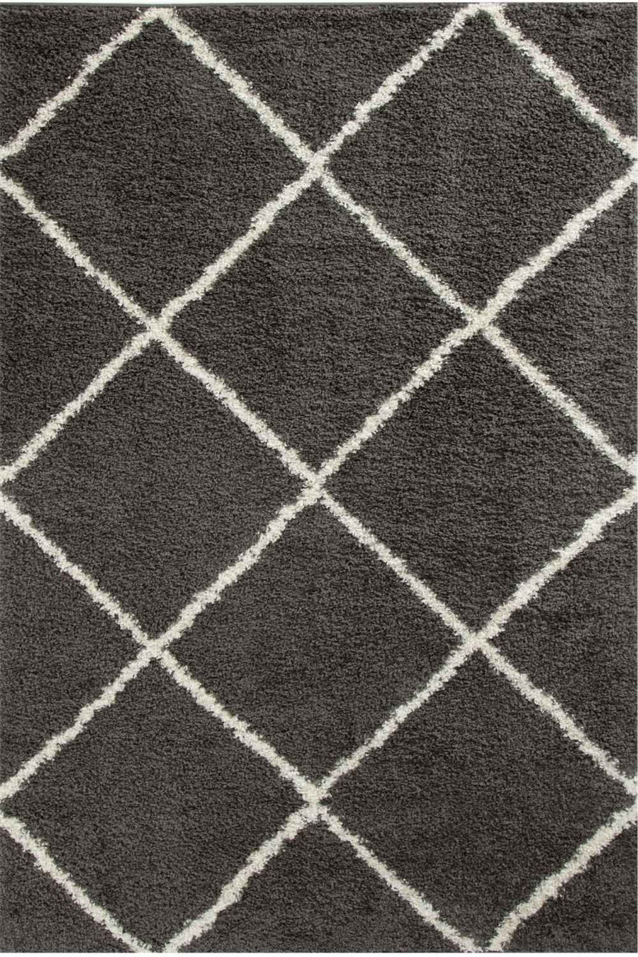 Diamond Design Thick Shaggy Area Rugs Dark Grey