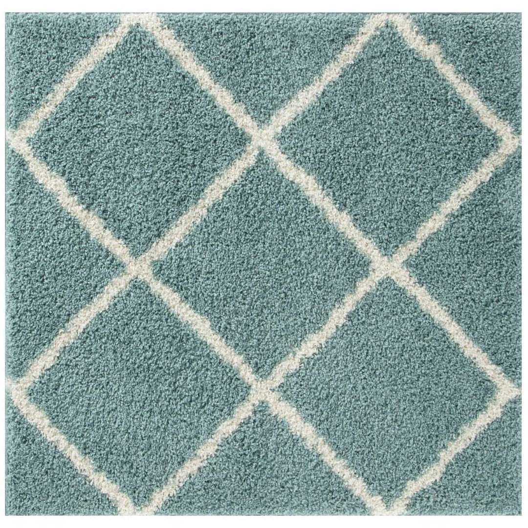 Diamond Design Thick Shaggy Area Rugs Duck Egg Blue