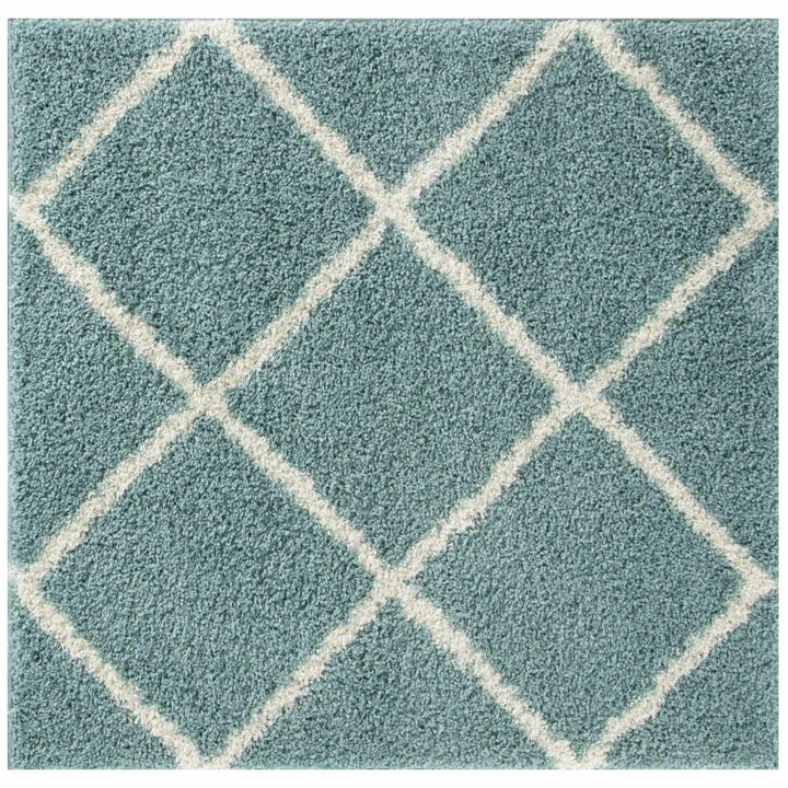 Diamond Design Thick Shaggy Area Rugs Duck Egg Blue