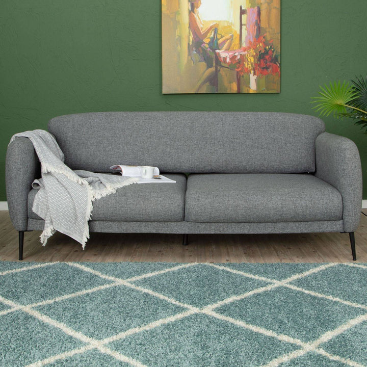 Diamond Design Thick Shaggy Area Rugs Duck Egg Blue