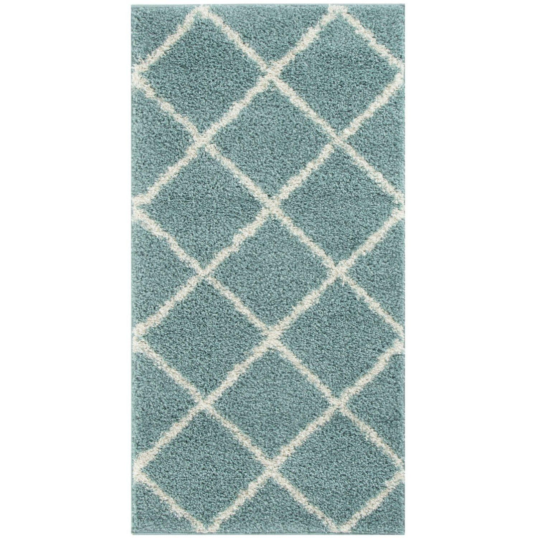 Diamond Design Thick Shaggy Area Rugs Duck Egg Blue