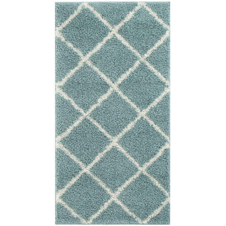Diamond Design Thick Shaggy Area Rugs Duck Egg Blue