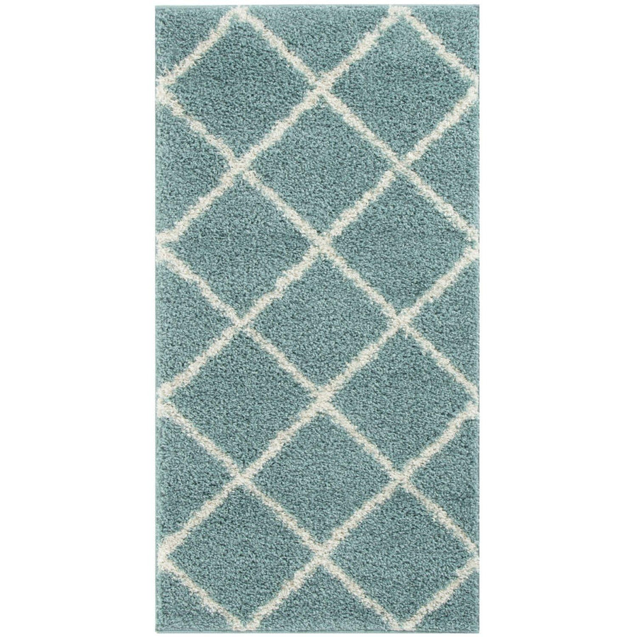 Diamond Design Thick Shaggy Area Rugs Duck Egg Blue