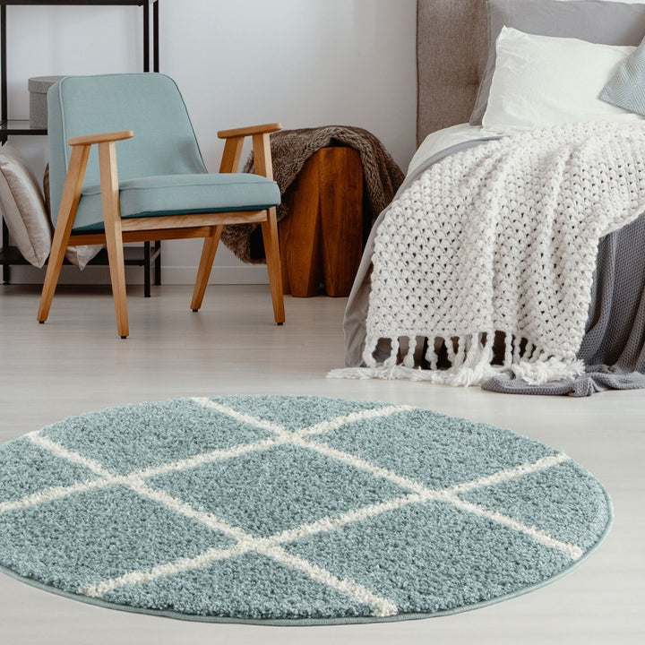 Diamond Design Thick Shaggy Area Rugs Duck Egg Blue