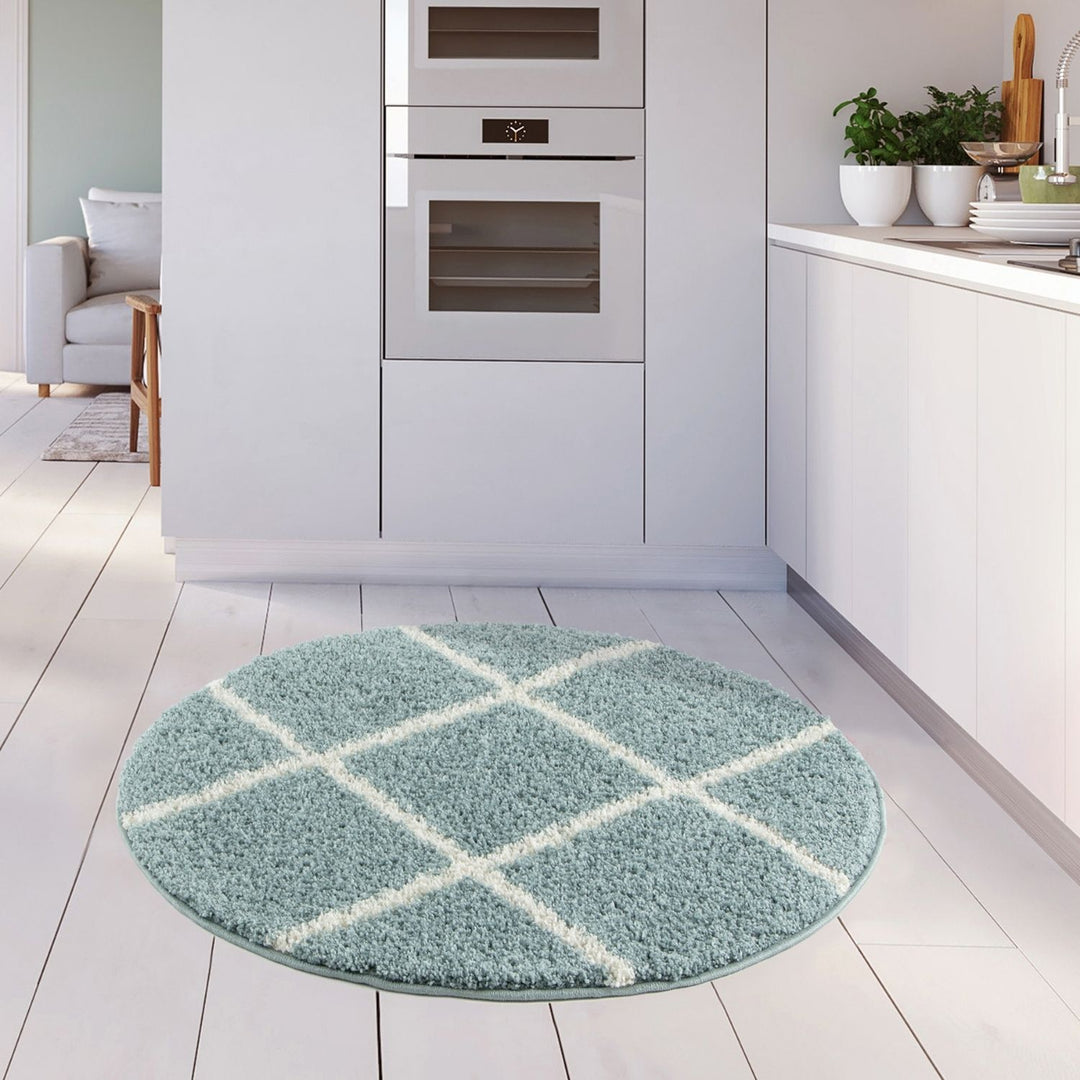 Diamond Design Thick Shaggy Area Rugs Duck Egg Blue