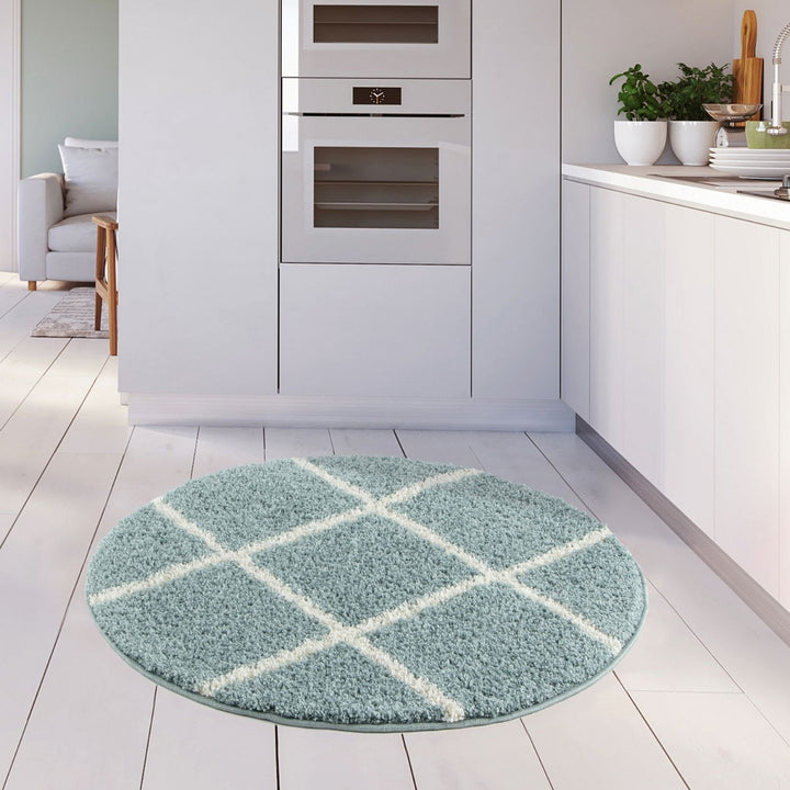 Diamond Design Thick Shaggy Area Rugs Duck Egg Blue