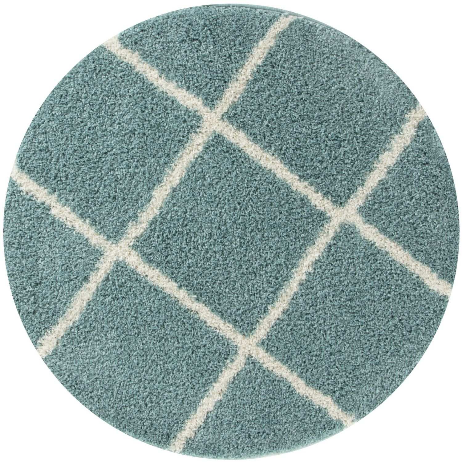 Diamond Design Thick Shaggy Area Rugs Duck Egg Blue