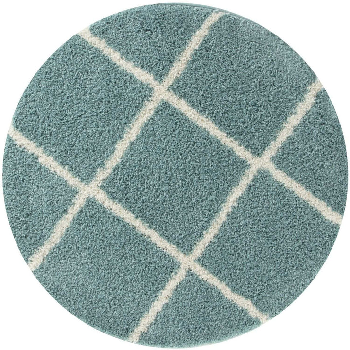 Diamond Design Thick Shaggy Area Rugs Duck Egg Blue