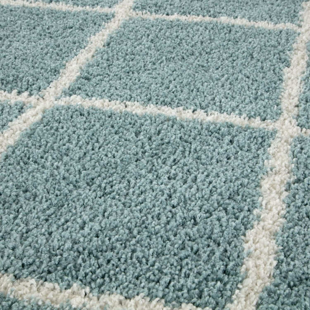 Diamond Design Thick Shaggy Area Rugs Duck Egg Blue