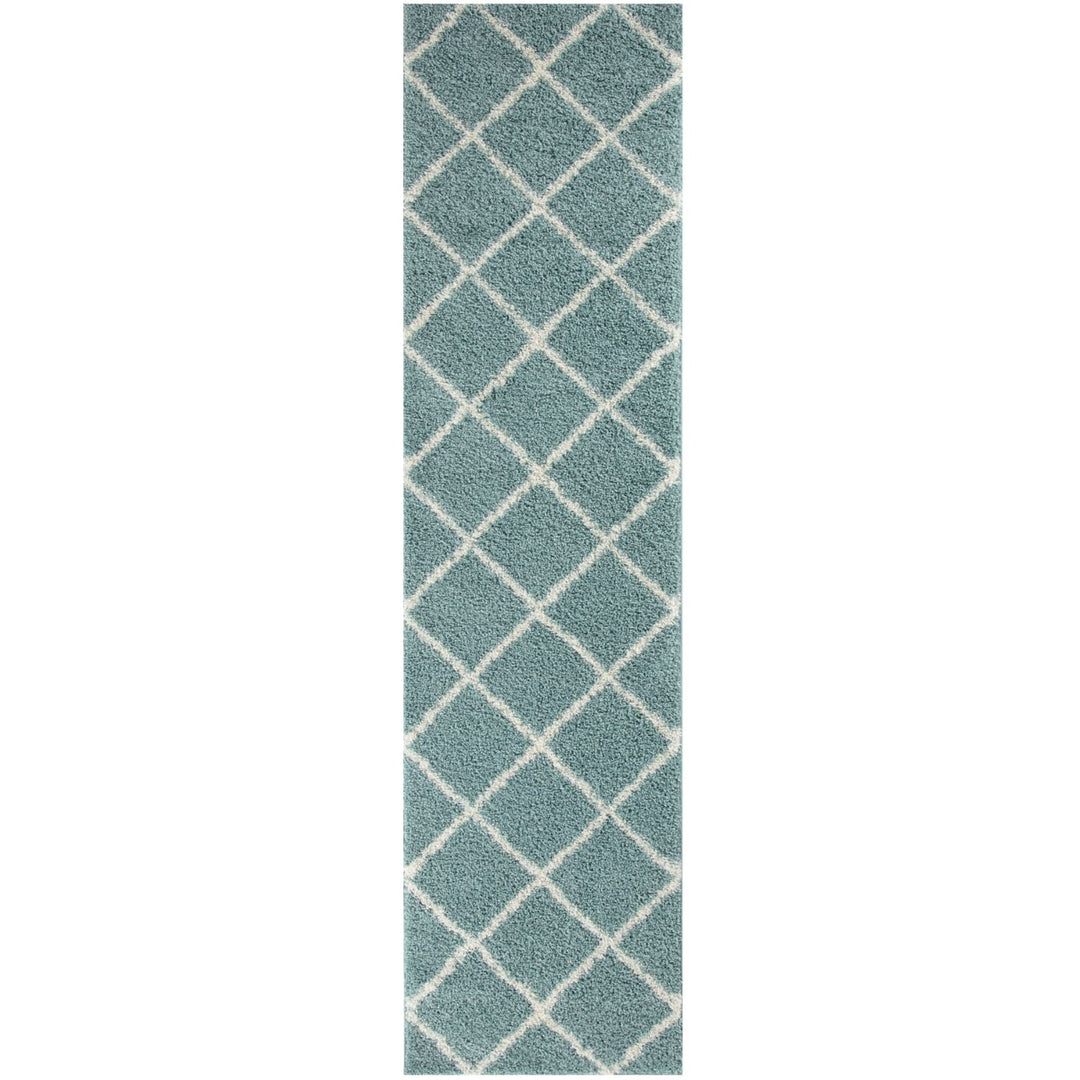 Diamond Design Thick Shaggy Area Rugs Duck Egg Blue