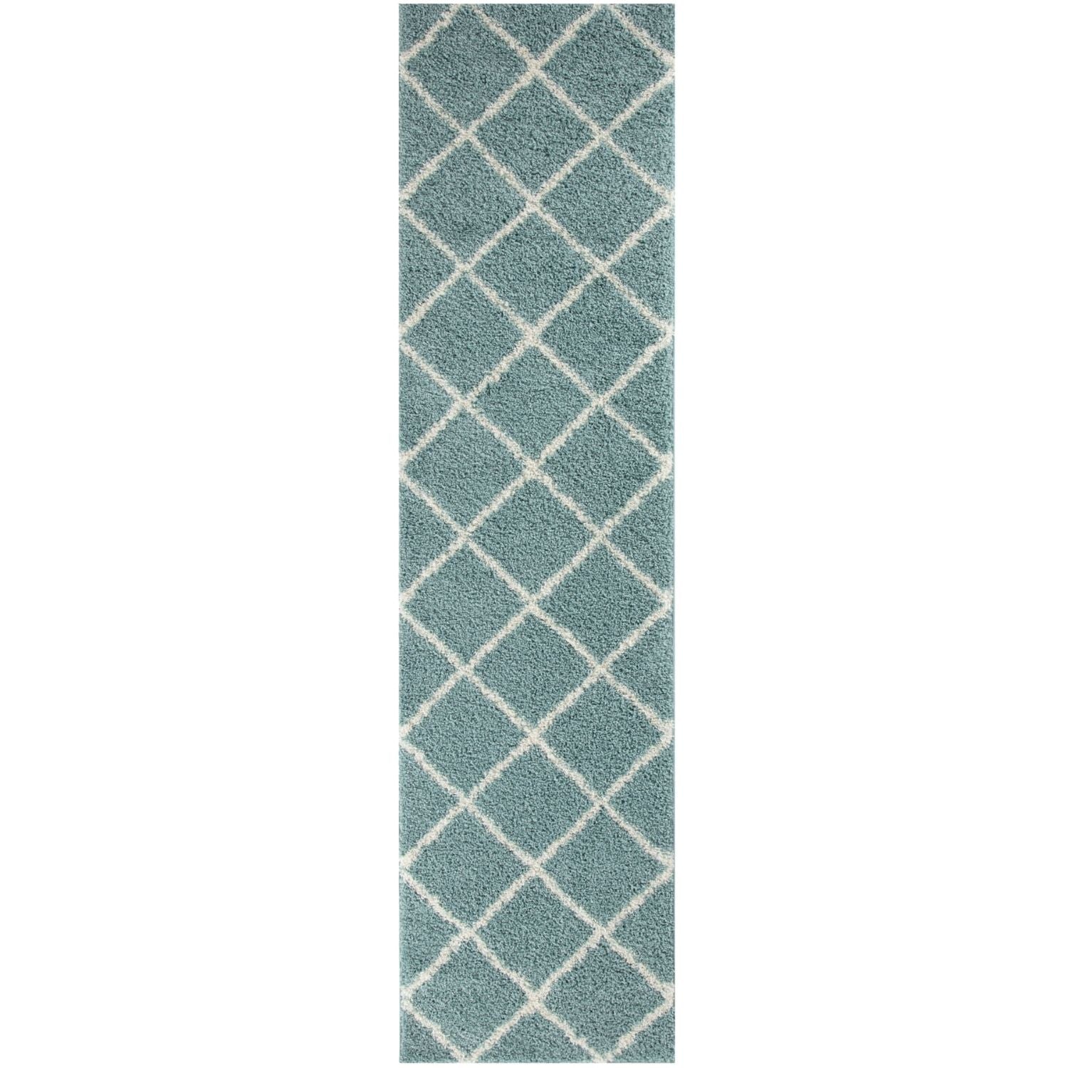 Diamond Design Thick Shaggy Area Rugs Duck Egg Blue
