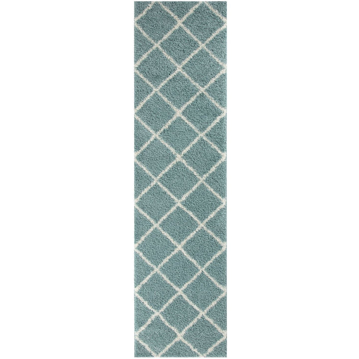 Diamond Design Thick Shaggy Area Rugs Duck Egg Blue