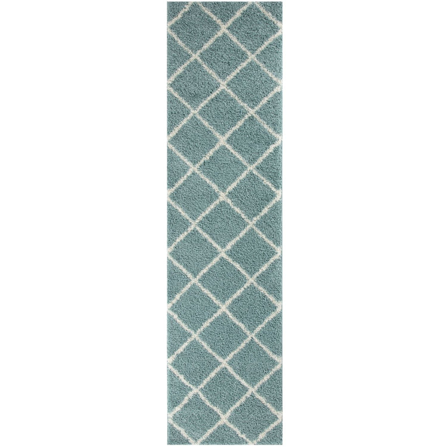 Diamond Design Thick Shaggy Area Rugs Duck Egg Blue