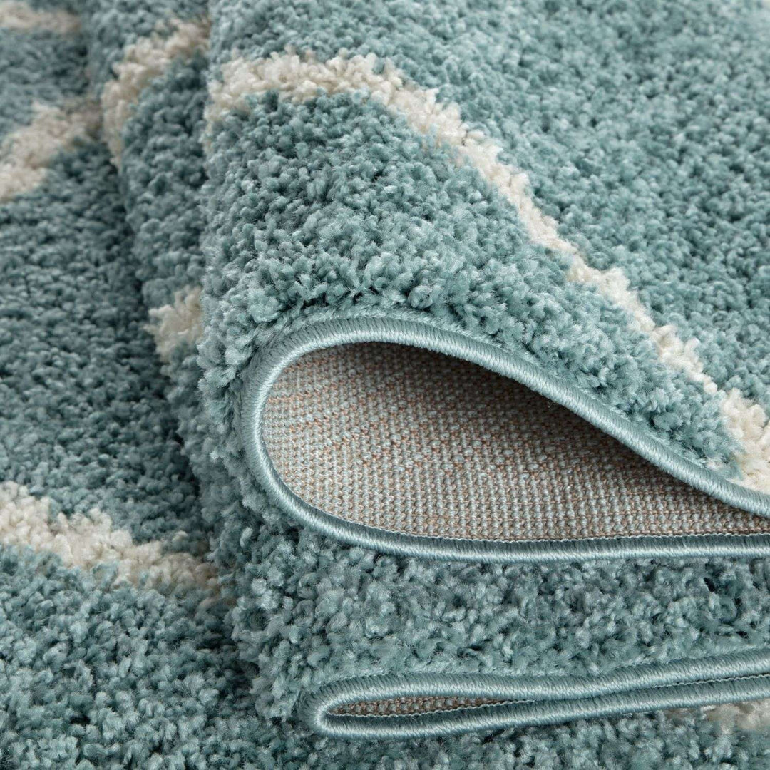 Diamond Design Thick Shaggy Area Rugs Duck Egg Blue