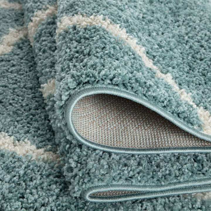 Diamond Design Thick Shaggy Area Rugs Duck Egg Blue