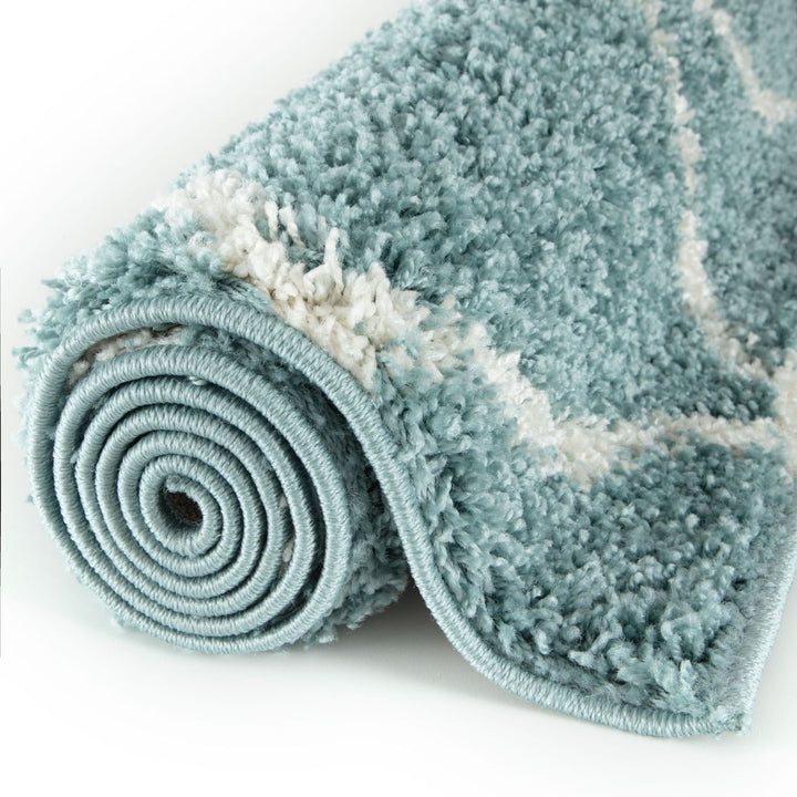 Diamond Design Thick Shaggy Area Rugs Duck Egg Blue