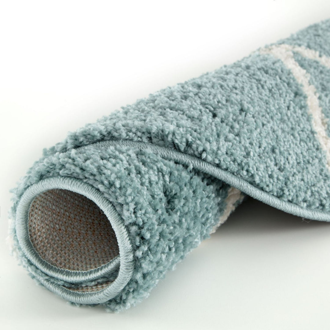 Diamond Design Thick Shaggy Area Rugs Duck Egg Blue