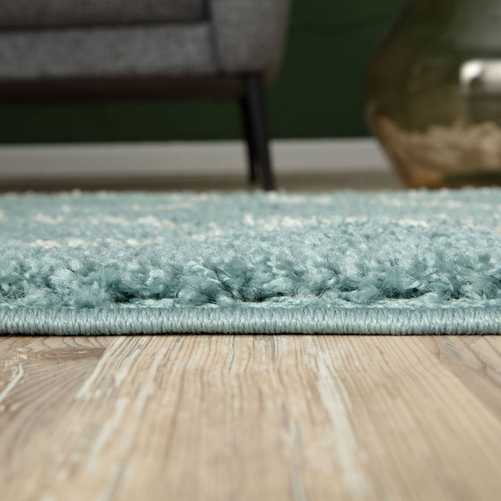 Diamond Design Thick Shaggy Area Rugs Duck Egg Blue