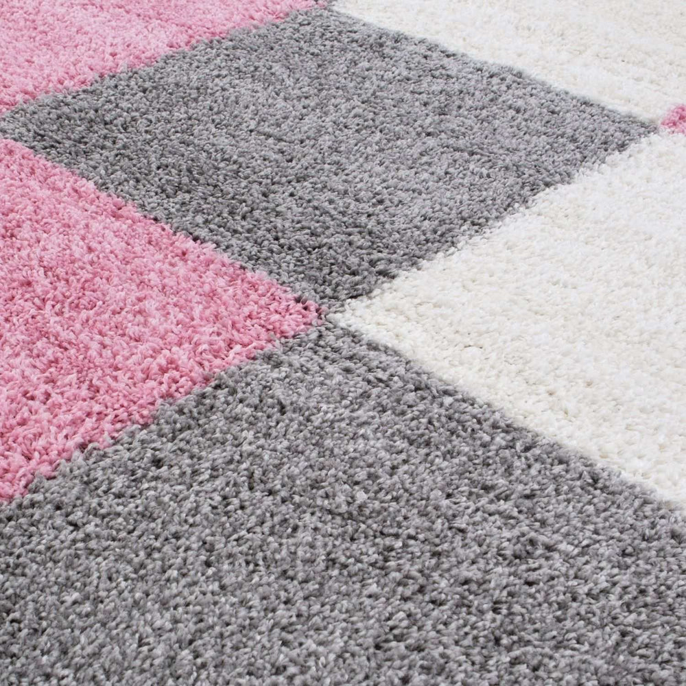 Geometric Design Thick Shaggy Area Rugs Pink