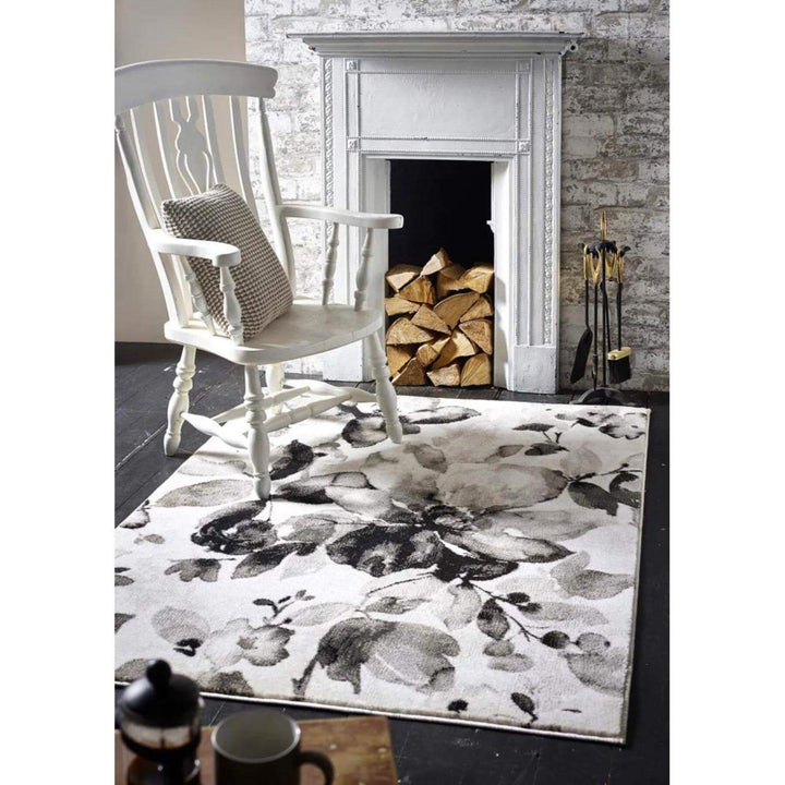 Watercolour Floral Design Rug - Grey