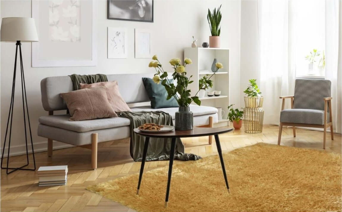 Solid Design Shaggy Rugs for Living Room in Ochre – The Rugs