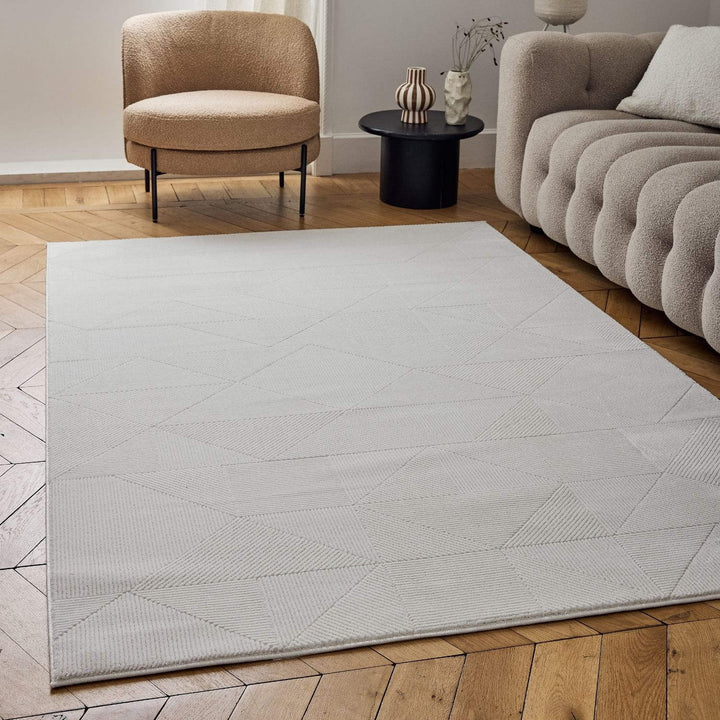 cream colour, abstract design, stain-resistant, Cosy comfort rug, non-static