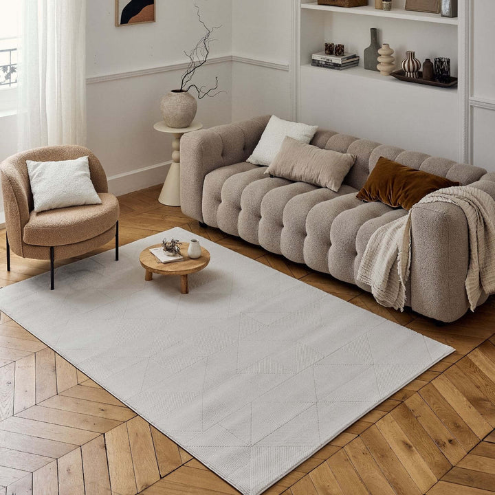 cream colour, abstract design, stain-resistant, Cosy comfort rug, non-static