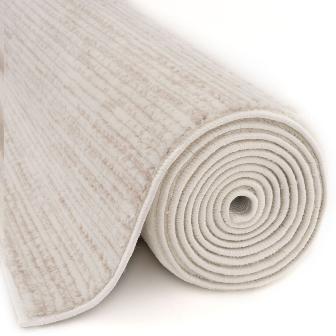 beige-cream colours, striped design, stain-resistant, Cosy comfort rug.