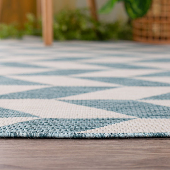 Aqua Chevron Outdoor Rug for Garden | The Rugs